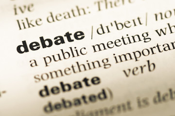 Wall Mural - close up of old english dictionary page with word debate