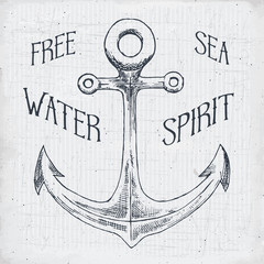 Wall Mural - hand drawn sketched anchor, textured grunge vintage anchor label, retro badge or t-shirt typography 