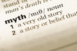 Close up of old English dictionary page with word myth