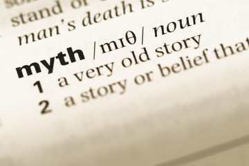 Wall Mural - close up of old english dictionary page with word myth