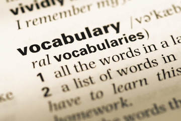 Wall Mural - close up of old english dictionary page with word vocabulary