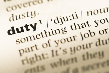 Wall Mural - close up of old english dictionary page with word duty