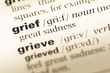 Wall Mural - close up of old english dictionary page with word grief