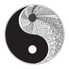 Yin and yang decorative symbol. Hand drawn zentangle style desig