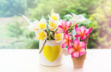 Wall Mural - soft colour mood flowers bunch decorate in heart pattern cup and