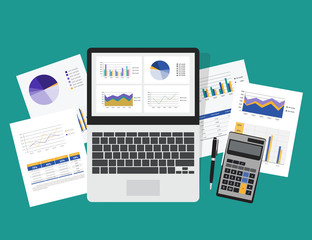 Wall Mural -  business analytic graph in tablet with report paper concept .business planning and business investment concept.
