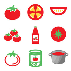 Wall Mural - Vector color tomato icons set.