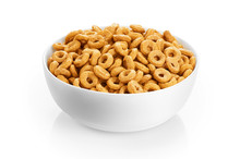 Bowl With Corn Rings Isolated On White Background. Cereals.