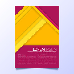 Wall Mural - Creative yellow and purple flyer vector template in A4 size. Modern poster, brochure business template, trendy report cover in a material design style. Abstract geometrical vector illustration