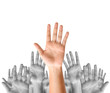 Closeup men and women raising hands