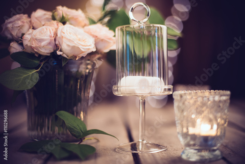 Elegant Vintage Wedding Table Decoration With Roses And Candles