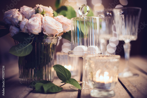 Elegant Vintage Wedding Table Decoration With Roses And Candles