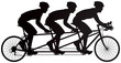 Bicycle triples or triplets tandem racers vector silhouette, cycle race derby sport series
