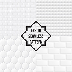 Wall Mural - White ceramic tiles background. Seamless pattern. Vector set EPS 10