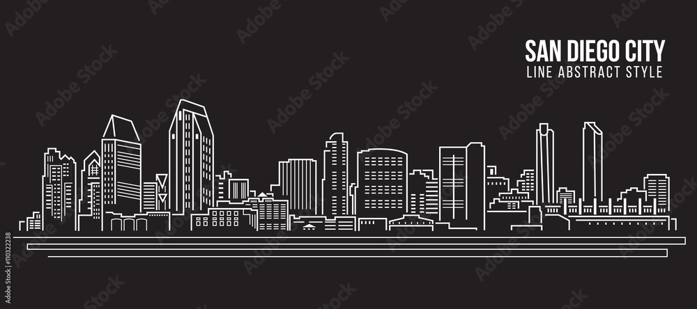 Cityscape Building Line art Vector Illustration design - San Diego city - obrazy, fototapety, plakaty 