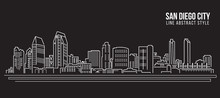 Cityscape Building Line Art Vector Illustration Design - San Diego City