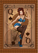 Playing Card Design. Queen of Spades. Retro pin up style. Vector illustration.