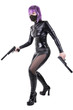 © michelaubryphoto - Sexy masked woman holding guns, isolated on white background.