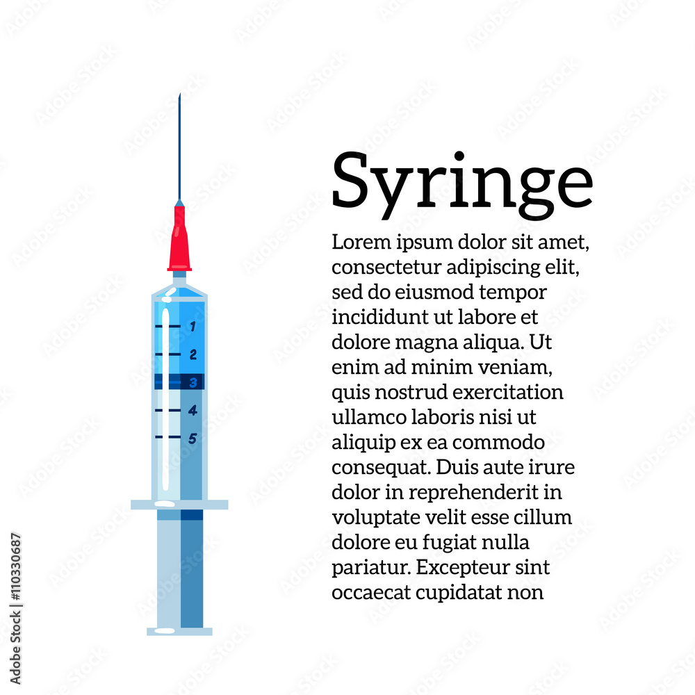 Isolated on white background one syringe, illustration of a syringe ...
