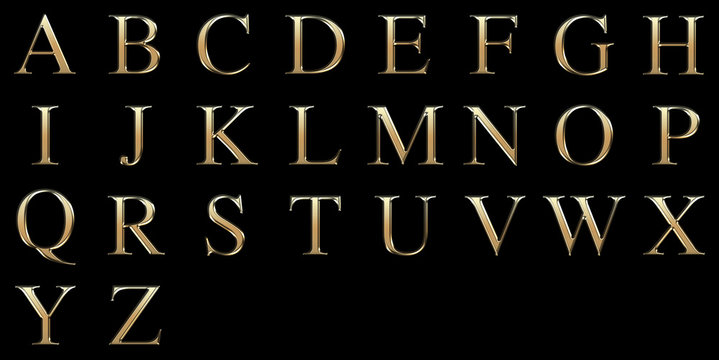 Wall Mural - Golden matte letter A-Z, jewellery font collection.