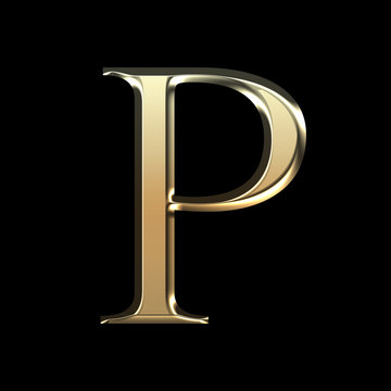 Wall Mural - Golden matte letter P, jewellery font collection.