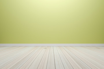 Wall Mural - Empty interior light yellow room with wooden floor, For display