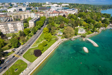 Wall Mural - Aerial view of Mon Repos park   Geneva city in Switzerland