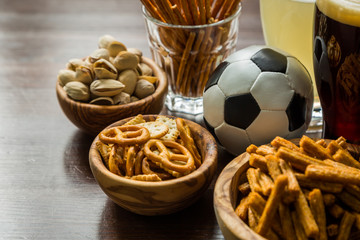 Selection of party food for watching football championship