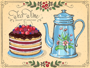 Wall Mural - Chocolate cake with berries