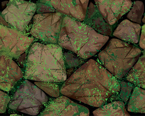 Wall Mural - Vector seamless texture brown stonewall covered moss.