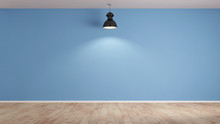 Lampe Vor Blauer Wand Im Wohnzimmer