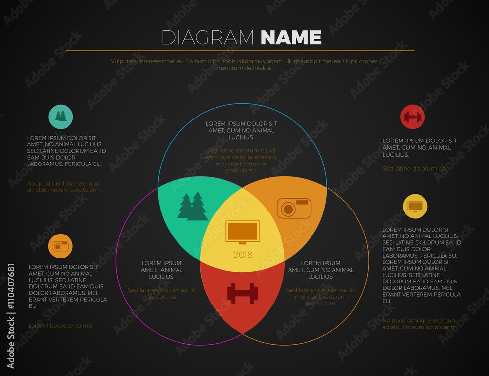 Black business presentation vector slide template with venn diagram ...