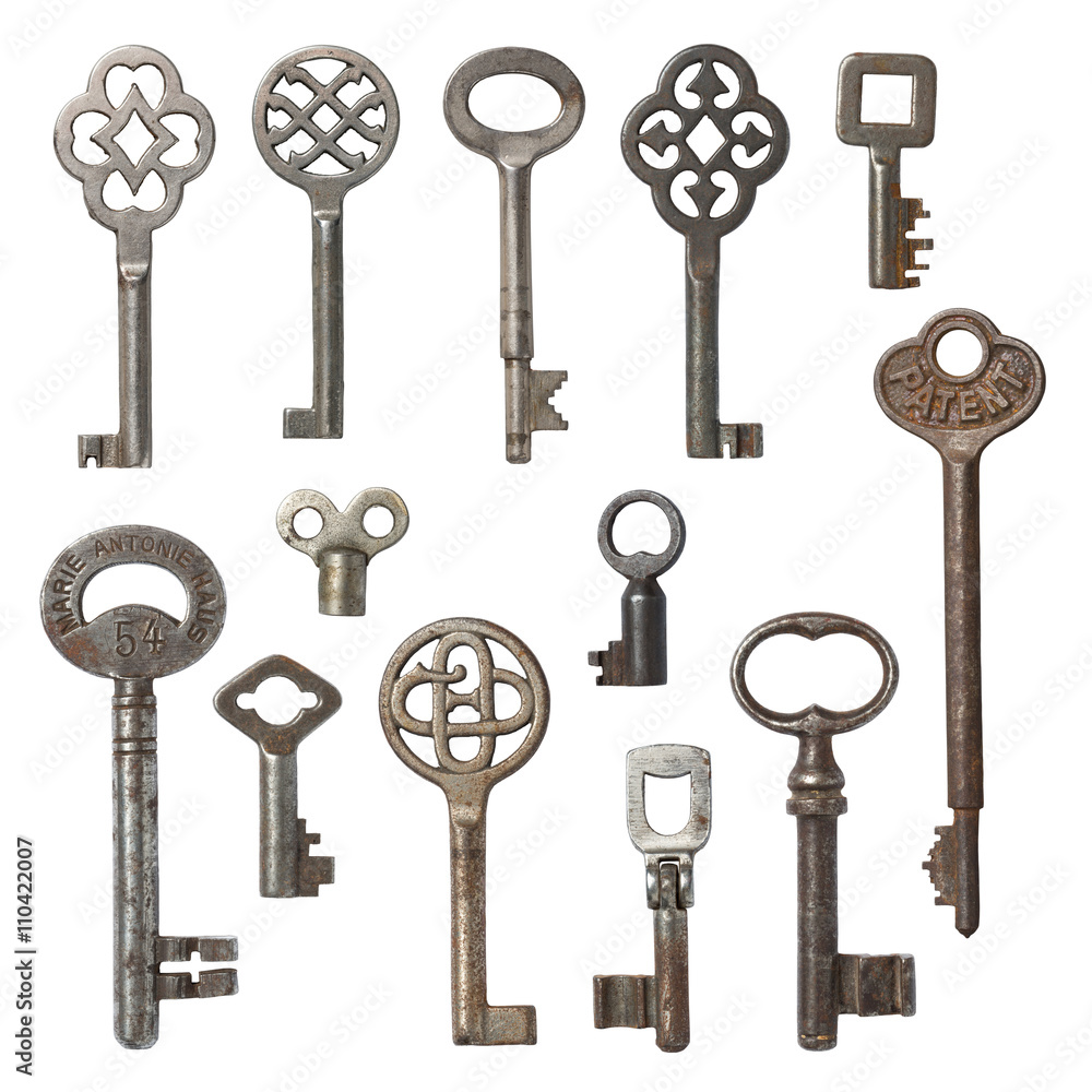 Stock-Foto „collection of vintage skeleton keys isolated on white ...
