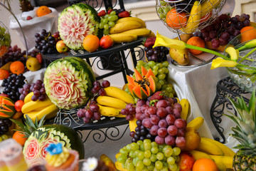 Wall Mural - Different type of fruits on table, wedding day