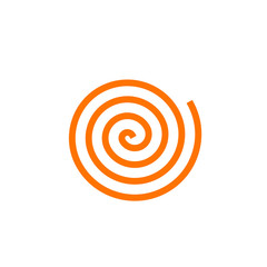 Simple orange spiral vector icon, concept of pasta logo, abstract cartoon loop, swirl, rotation symbol isolated on white background