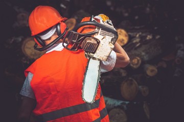 Hard Worker with Wood Cutter