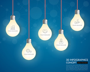 3d light bulb timeline infographics with icons set. vector. illu