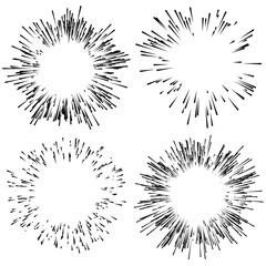 Poster - Set of 4 fireworks, explosion elements. Radiating lines in rando