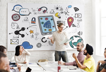 Wall Mural - social media networking communication connecting concept