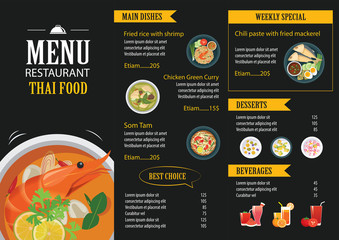 vector thai food restaurant menu template flat design