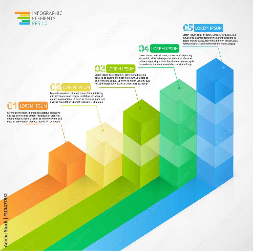 3D growing multicolor infographic bar chart diagram for financial ...