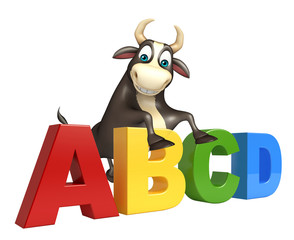 Poster - Bull cartoon character with ABCD sign