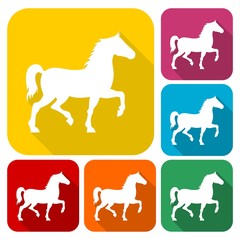 Poster - Horse silhouette icons set with long shadow