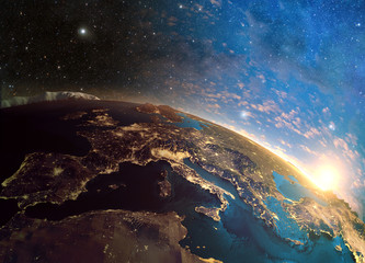 Poster - Detailed colorful Earth,
highly detailed planet earth in the morning