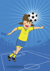 illustration soccer girl player head shooting a ball