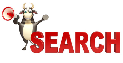 Poster - Bull cartoon character  with loudseaker and search sign