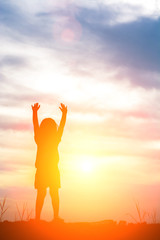 little Girls his hand to show gladness and happiness at sunset .