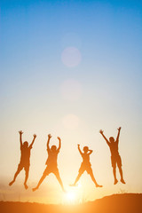 Wall Mural - Silhouette of children jump gladness happy time