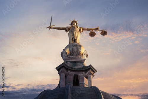 Justice On The Old Bailey, London with a sunset background Poster