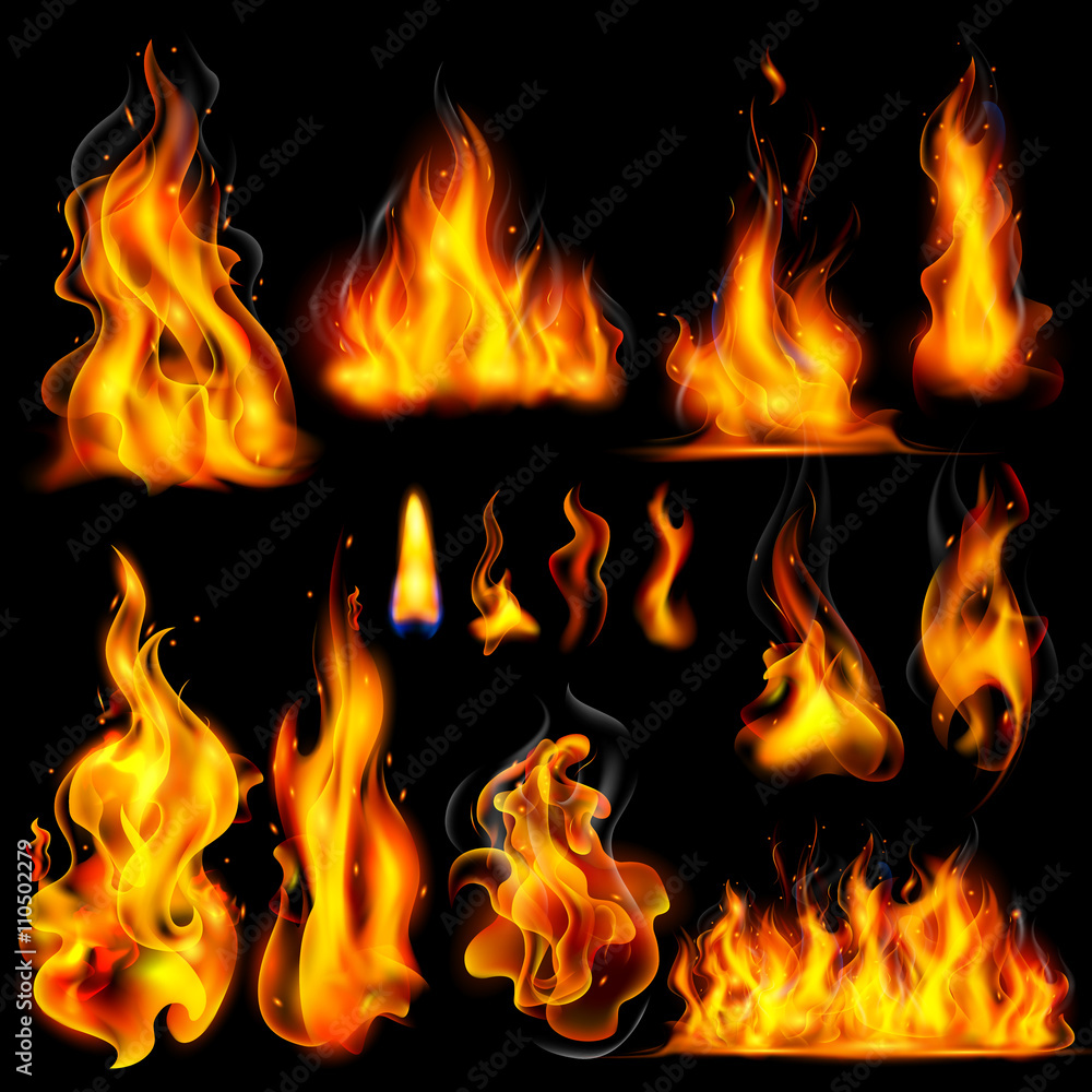 Realistic Burning Fire Flame - obrazy, fototapety, plakaty 